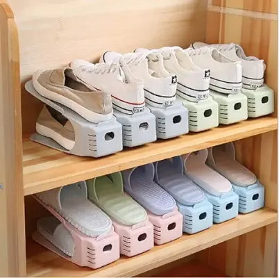8. NYALKARAN (NK)-STORE's Shoe Slots Organizer Space Saver Double Deck Shoe Rack Adjustable Shoe Slots for Closet Organization (10), Plastic, Multicolour
