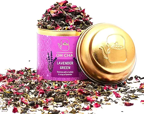 15. OH CHA - Green Tea with Lavender | Green Tea for Weight Loss, Detox, Darjeeling Long Leaf Tea, 35gms | Lavender Tea with Spearmint & Rose Petals | Pure Green Tea Leaves, Herbal tea for Stress Relief, Anxiety, Sleep Tea | Rose Petals for Skin Care, Aids in Digestion