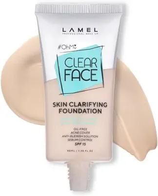 11. OhMy Clear Face Full Coverage Foundation - Acne Coverage - Salicylic Acid & Tea Tree Extract - Dewy & Flawless Finish - Sensitive Skin Care - Organic & Oil-Free - 402, 1.35 fl.oz