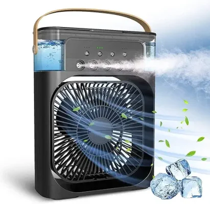 12. One94Store Portable Humidifier Air Cooler Fan for Home with 3 Speed Mode, Mist Fan with Water Spray, 7 Color LED and Timer, USB Personal Cooler Desk Fan for Shop, Office, Kitchen (USB Powered Mini AC, Black)