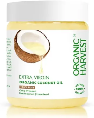 4. Organic Harvest Extra Virgin Organic Coconut Oil: 100% Pure | For Hair & Skin, Coconut Virgin Oil for Baby Massage, 100% American Certified Organic, Paraben & Sulphate-free, 200ml