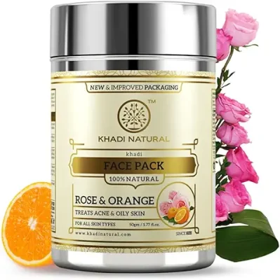 12. Khadi Natural Ayurvedic Rose & Orange Face Pack | Face Pack for Glowing Skin | Natural Face Pack for Exfoliating Skin | Free from Harsh Chemicals | Suitable for All Skin Types | 50gm