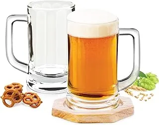 Treo by Milton Munich Cool Glass Beer Mug Set of 2, 359 ml Each, Transparent | Serve Whiskey | Wine | Juice | Mocktail | C...
