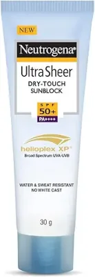 3. Neutrogena Ultra Sheer Sunscreen SPF 50+ | Broad Spectrum UVA/UVB | Blue light protect | No White Cast | Water resistant, Ultra light & Non sticky | Oily, Dry & Sensitive Skin | 30 g (Pack of 1)