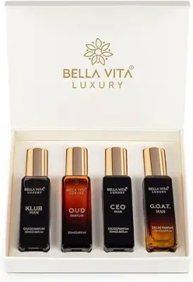 1. Bella Vita Luxury Man Perfume Gift Set 4 x 20 ml for Men with KLUB, OUD, CEO, G.O.A.T Perfume | Woody, Citrusy Long Lasting EDP Fragrance Scent