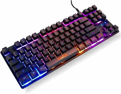 2. RPM Euro Games Gaming Keyboard Wired | 87 Keys Space Saving Design | Membrane Keyboard with Mechanical Feel | LED Backlit & Spill Proof Design