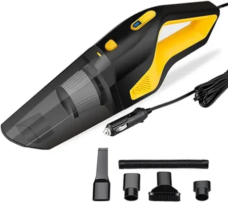 13. GoMechanic Car Vacuum Cleaner - Portable 2 in 1 Wet & Dry Cleaner for Car with High Suction Power 6000PA - Multipurpose 12V Power Corded with Nozzle Straw & HEPA Filter (Neutron 6000, Black & Yellow)
