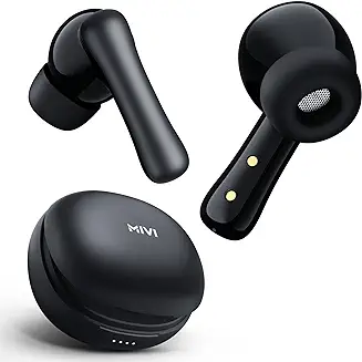 7. Mivi DuoPods i2 True Wireless Earbuds, 45+ Hrs Playtime, HD Call Clarity, Fast Charging, Type C, 13mm Bass Drivers, IPX 4.0 Sweat Proof, BT v5.3, Made in India Earbuds - Black