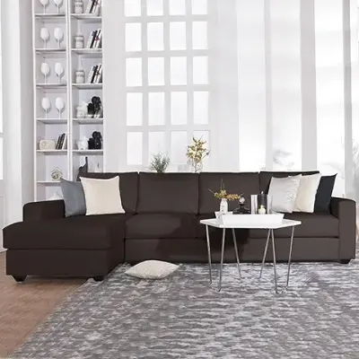 11. FURNY - Apolloy 5 Seater Leatherette Sectional LHS L Shape Sofa Set (Brown)