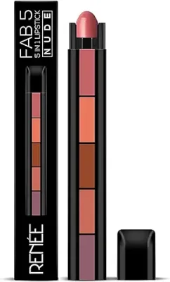 10. RENEE Fab 5 Nude 5 in 1 Lipstick 7.5gm - Five Shades in One -long Lasting, Matte Finish - Non Drying Formula With Intense Color Payoff - Compact & Easy to Use
