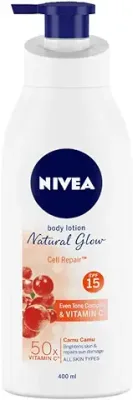 2. NIVEA Body Lotion Natural Glow, Cell Repair, Spf 15 & 50X Vitamin C 400ml