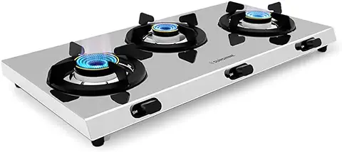 8. Sunshine Falcon Ultra Slim Stainless Steel Cooktop, ISI Certified Manual Ignition 3 Burner Gas Stove, 2 Years General Warranty