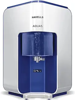 10. Havells AQUAS Water Purifier (White and Blue), RO+UF, Copper+Zinc+Minerals, 5 stage Purification, 7L Tank, Suitable for Borwell, Tanker & Municipal Water