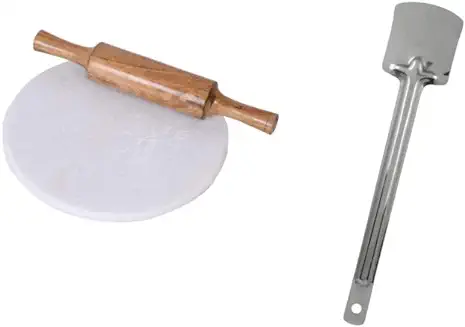 7. Virndaly White Marble Roti Maker with Wooden Belan