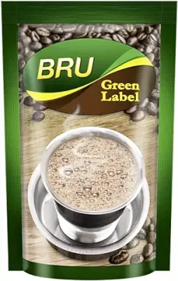 12. BRU Green Label Filter Coffee Powder 500 g Pouch, Lightly Roasted Ground Coffee Beans from South India - Rich & Strong Blend of Coffee & Chicory