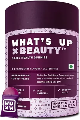 12. What's Up Wellness Biotin Gummies for Hair Growth, Beauty Skin & Hair Gummies for Bright Skin & Strong Nails, Vitamin A to E, Folic Acid, Zinc, Aloe Vera for Men & Women, 30 Days Pack (30 Gummies)