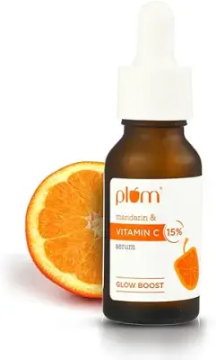 4. Plum 15% Vitamin C Face Serum For Glowing Skin | Fades Dark Spots | For Dull Skin | With Mandarin | Beginner Friendly, For All Skin Types | 100% Vegan | 20 ml