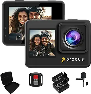 5. PROCUS Rush Dual Screen 24MP Real 4K 60 FPS Action Camera with 6-Axis Gyro EIS Stabilization, 2X Batteries, USB Type-C External Mic, 170 Wide Angle & 24+ Accessories (with EIS & Dual Screen)
