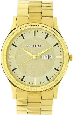 13. Titan 's Analog Watch For Men| Golden Color Watch| Perfect Gift Option | With Stainless Steel Strap | Round Dial | Elegant Look| High-Quality & Water Resistant
