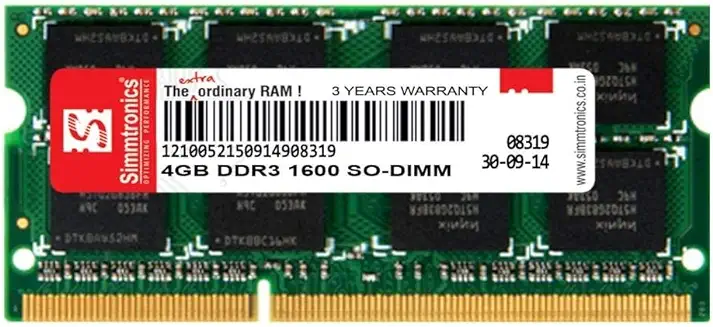 10. Simmtronics 4GB DDR3 Laptop RAM 1600 MHz (PC 12800) with 3 Year Warranty