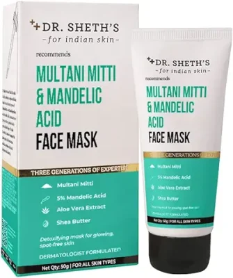 13. Dr. Sheth's Multani Mitti & Mandelic Acid Face Mask for Glowing Skin | Oil Control, Tan Removal & Skin Brightening | Suits All Skin Types | Men & Women | 50 g