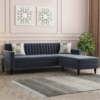 13. Sleepify Averlott 4 Seater Premium Fabric RHS L Shape Sofa Set (Grey)