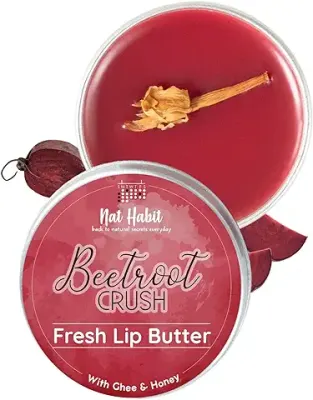 7. Nat Habit Lip Balm Fresh Beetroot Crush 10gm Lip Butter With Desi Ghee & Raw Honey For Natural Pink Lips, Nourishment, Dark And Chapped Lips - (Pack of 1)