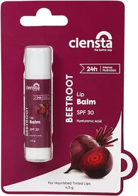2. Clensta Beetroot Lip Balm With Hyaluronic Acid Spf 30 With Beetroot & Hyaluronic Acid For Moisture, Hydrates & Lightens Dark Lips For Women & Men 5Gm, Clear
