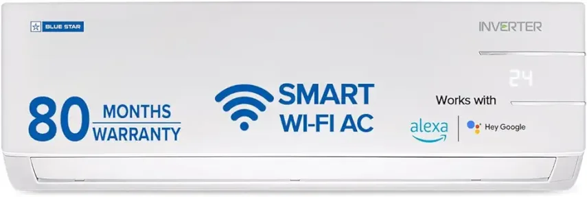 15. Blue Star 1.5 Ton 3 Star Wi-Fi Inverter Smart Split AC (Copper, 5 in 1 Convertible Cooling, 4-Way Swing, Turbo Cool, Voice Command, IC318YNUS, 2023 Model, White)