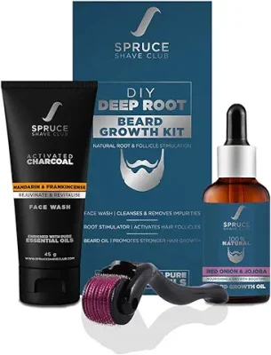 10. Spruce Shave Club Beard Growth Kit For Men | Face Wash for Men (45g), Beard Growth Oil (30 ml)& Beard Activator (one) for Stronger & Faster Beard Growth | 3 Step Grooming Kit For Men for Beard Growth