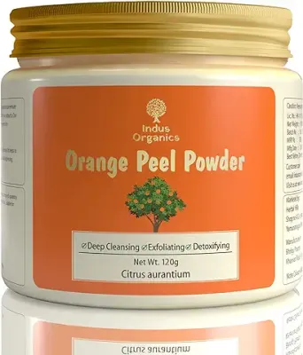 3. Indus Organics Orange Peel Powder face pack | Citrus aurantium - For Tan Removal, Oil Control, Glowing Skin, Scars Removal, Boosten Collagen, Vitamin C, Natural Skin cleanse, Antioxidants Add Glow, and Natural Face pack with Vitamin C - 120gm | Eco-Friendly Glass Jar