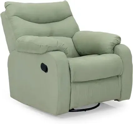 5. Interio Canape Fabric Upholstered 3R Rocker Revolving Reclining Recliner with Pillow Arms Light Green