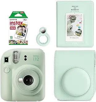 5. Fujifilm Instax Mini 12 Instant Camera + 10 Shot Films + PU Leather Camera Case + Instax Photo Album 64 Sheets + Closeup Selfie Lens (Mint Green, Mini 12)