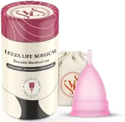 6. LEEZA LIFE SURGICAL Reusable Menstrual Cup for Women | Medium Size with Pouch | Medical Grade Silicone |No Leakage | Protection for Up to 8-27 Hours (Medium, Pink), Pack of 1