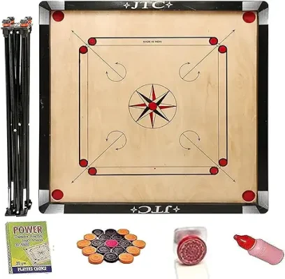 3. JTC Carrom Board Superior Matte Finish Full Size Carrom Board with Coins Striker and Boric Powder for Kids and Adult