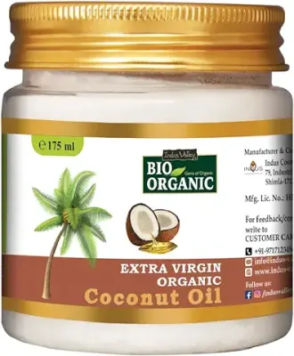 12. INDUS VALLEY Bio Organic Extra Virgin Pure Coconut Oil for All Skin Type & Hair Growth, Reduces Dandruff, Helps to Prevents Hairfall for Men & Women, Sulphate & Paraben Free - 175ml