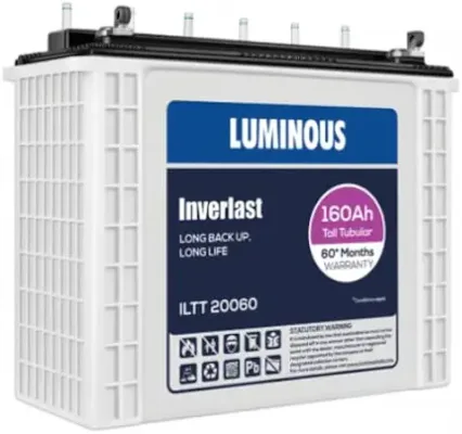 4. Luminous Inverlast ILTT20060 160 Ah Tall Tubular Inverter Battery with 60 Months Warranty for Home, Office & Shops