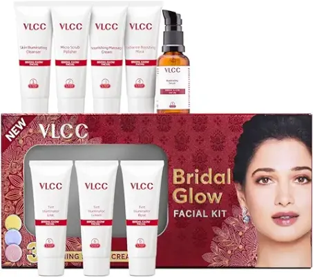 2. VLCC Bridal Glow Facial Kit - 49g, With Hyaluronic Acid, Niacinamide & Vitamin C. At home facial with 3 Illuminator Strobe Creams - Gold Strobe Cream. Lilac Strobe Cream. Rose Strobe Cream
