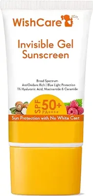 8. WishCare Invisible Gel Sunscreen SPF 50+ PA++++ - Ultra Light Weight, Oil Free with Broad Spectrum Protection & No White Cast - 50 Grams