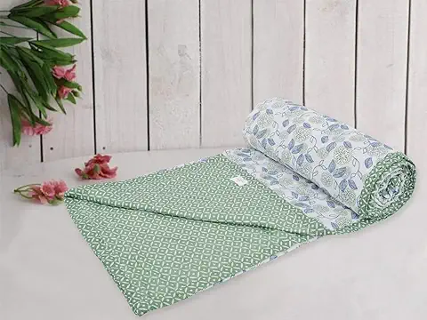 8. Trance Home Linen Pure Cotton Reversible Dohar Single Bed Size | AC Blanket Comforter | Soft Light-Weight Bed Blanket (56 x 88 inch, Spring Green, Pack of 1)