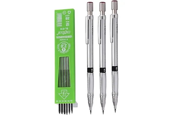 4. worison Set of 3 Mechanical Lead Pencil and 12 Black Leads