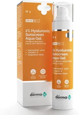 1. The Derma Co Hyaluronic Sunscreen Aqua Ultra Light Gel With Spf 50 Pa++++ For Broad Spectrum, UV A, UV B & Blue Light Protection For Oily Skin - 50G(Dermaco), Pack Of 1