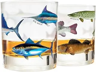 Greenline Goods – Fishing Glass Set for Fisherman and Outdoorsman – Fish Themed 10 oz Whiskey Glass Set of 2 - Freshwater ...