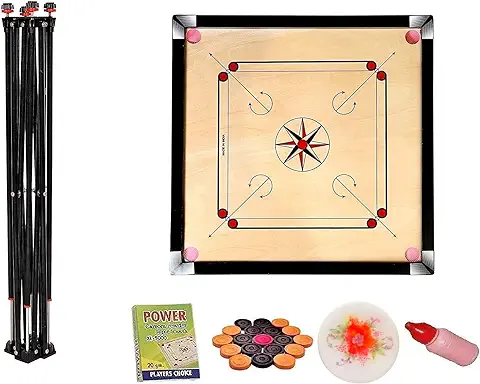 10. SBJT Superior Matte Finish Practice Carrom Board for Serious Professional Practice with Coins Striker and Powder Beige (Large -32 Inch with Stand)
