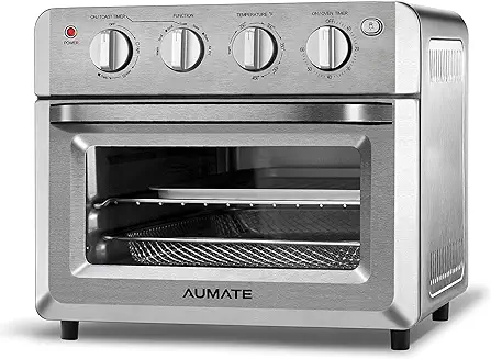 14. Toaster Oven Air Fryer Combo, AUMATE Kitchen in the box Countertop Convection Oven, Airfryer,Knob Control Pizza Oven with Timer/Auto-Off, 4 Accessories and Recipe Included,1550W,19 QT, Stainless Steel