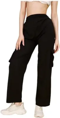 1. Bhochi Women's & Girls' Solid High Waist with Pockets Cargo Pants for Women with Smooth Fabric