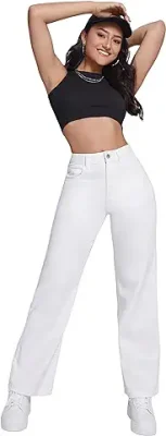 10. Miss Olive Women Women's White Straight High Rise Clean Look Regular-Length Stretchable Denim Jeans (MOSS23DEN12-56-82-28, White, 28)
