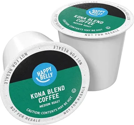 8. Amazon Brand - Happy Belly Medium Roast Coffee Pods, Kona Blend, Compatible with Keurig 2.0 K-Cup Brewers, 100 Count