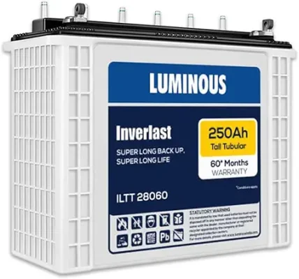 8. Luminous Inverlast ILTT28060 250 Ah Tall Tubular Inverter Battery with 60 months warranty for Home, Office & Shops
