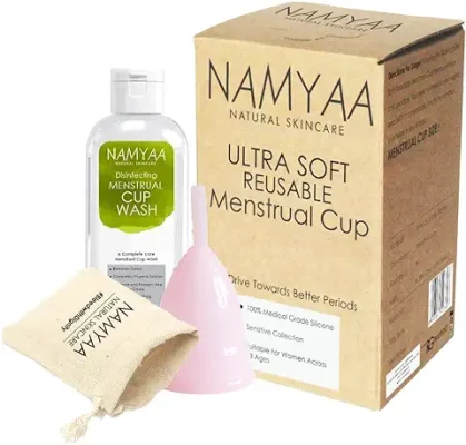 13. Namyaa Ultra Soft Reusable Silicone Menstrual Cup, FDA Compliant Medical Grade Silicone, Medium (16-20ml), Pink